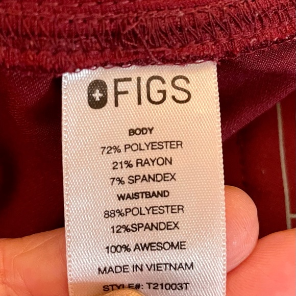 Figs Classic Scrub Bottoms in Burgundy sz Large Tall - Picture 8 of 10